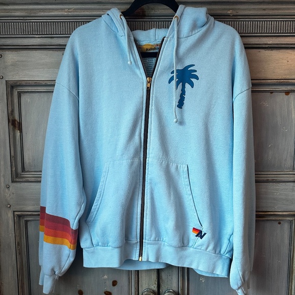 Aviator Nation Palm Tree Festival Dana Point Zip Up Hoodie in Ocean Blue Size L - Picture 2 of 10
